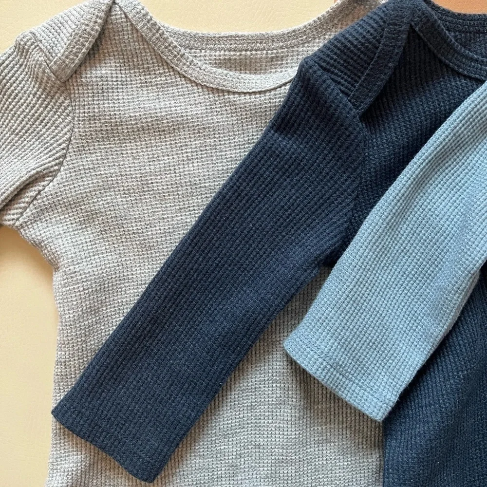 Trio of adorable waffle knit long sleeve onesies - Picture 5 of 5